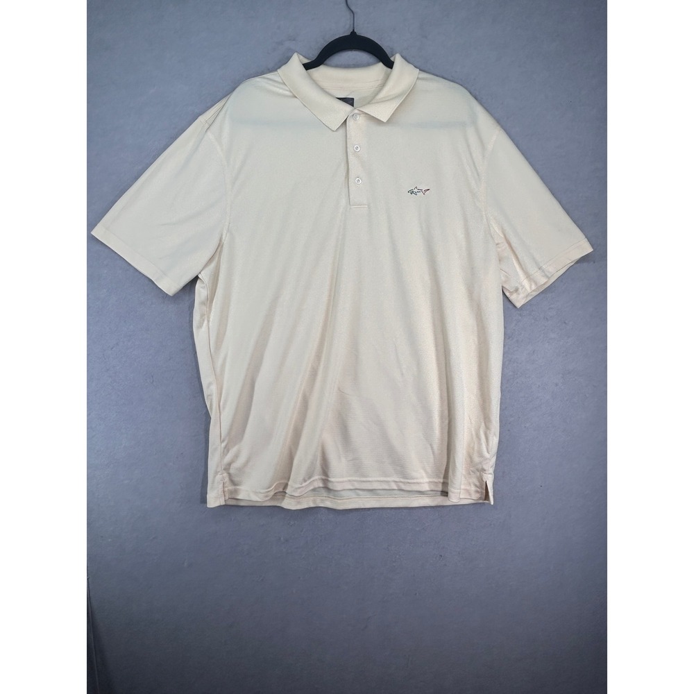 Greg Norman Play Dry Polo Shirt Mens XXL Cream Beige Short Sleeve Shark Logo